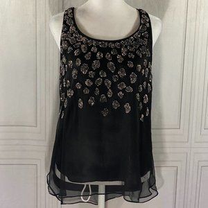 Romeo & Juliet Couture Black  Racerback Top with Gray Silver Sequin Deta…